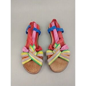 Azura Rainbow Color Woman 7.5 Leather Knotted Slingback Sandals Made in Spain 38